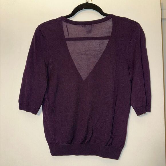 H&M Women’s Small Dark Plum Purple V Neck Elbow Length Sleeve Cardigan EUC - Picture 5 of 8